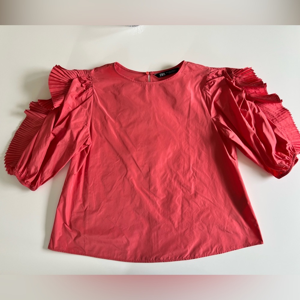 Zara Women's Coral Ruffle Sleeve Blouse